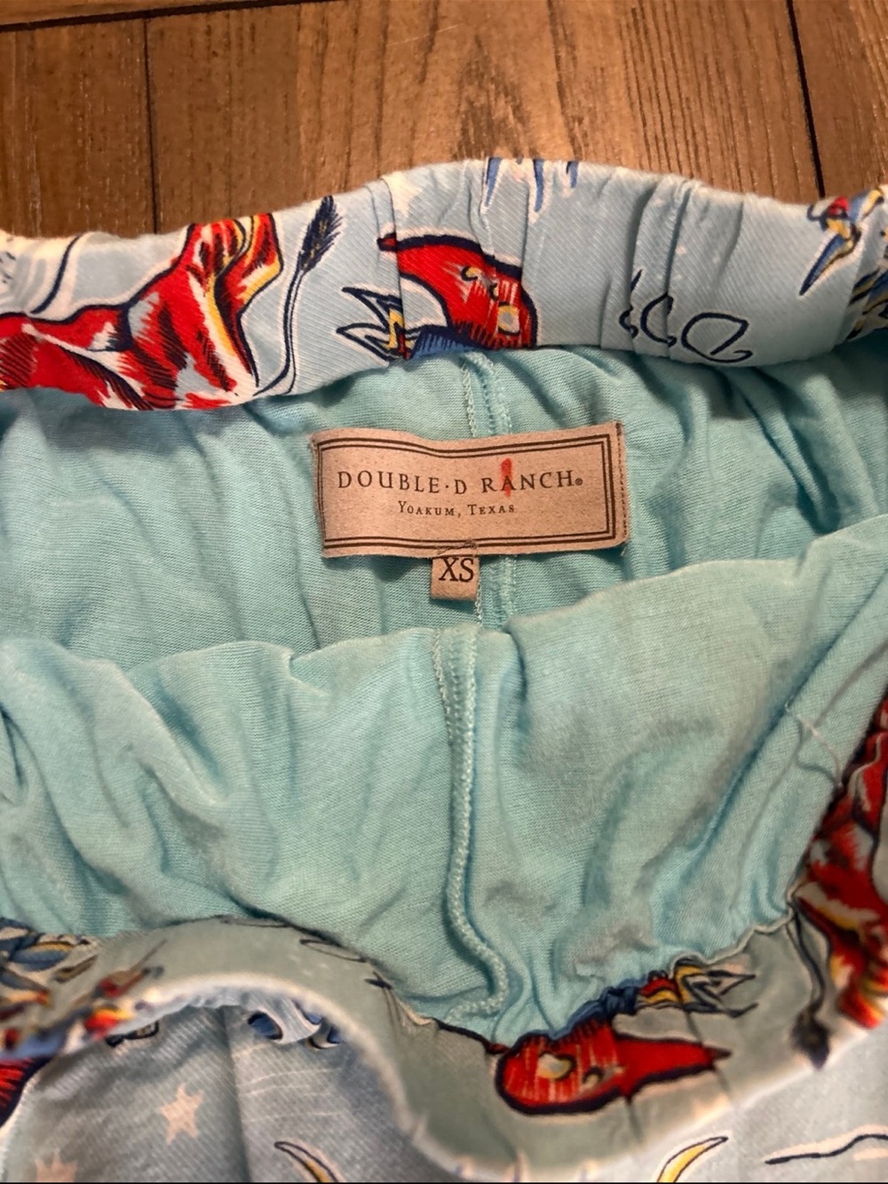 Double D Ranch Light Blue Western Print Skirt with Red Accents - Picture 2 of 4